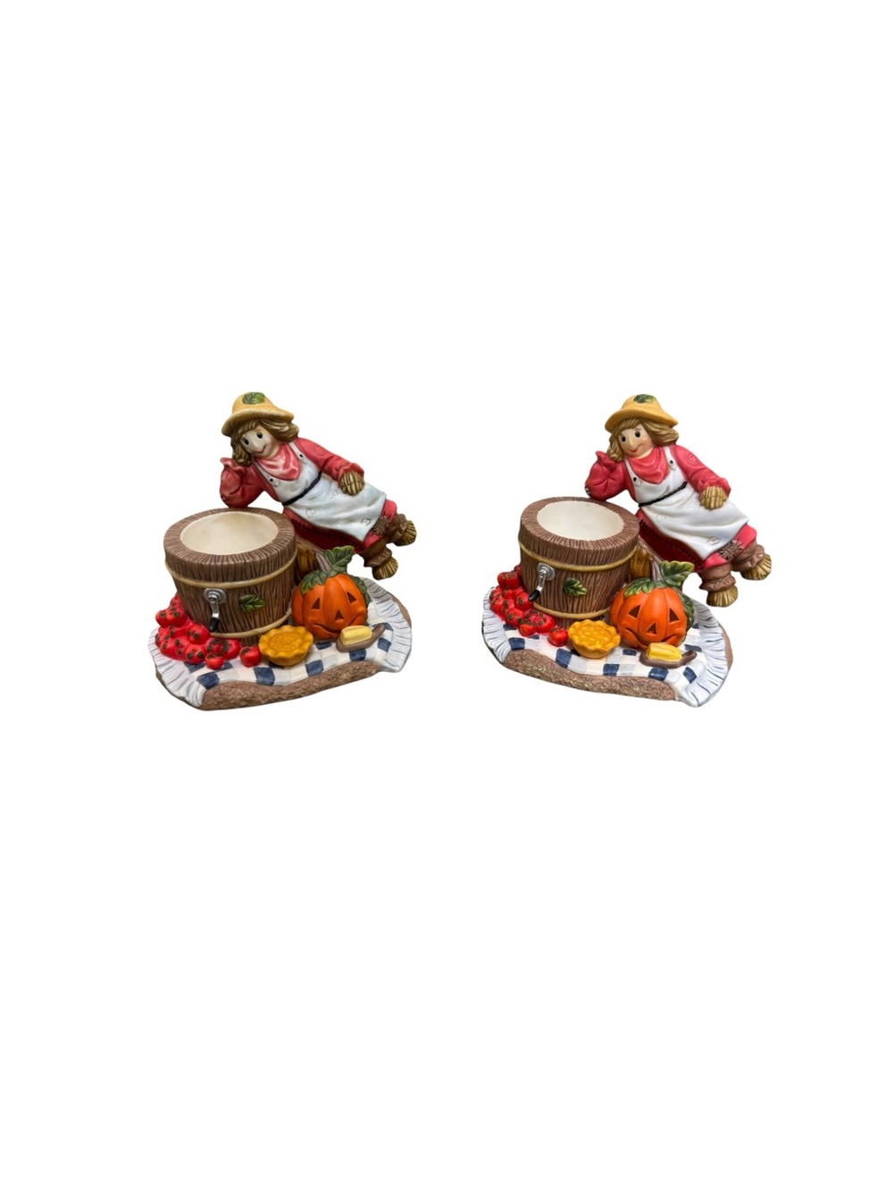 PartyLite Vintage Girl Scarecrow Fall / Tea Light / Votive Holders - Set Of 2
